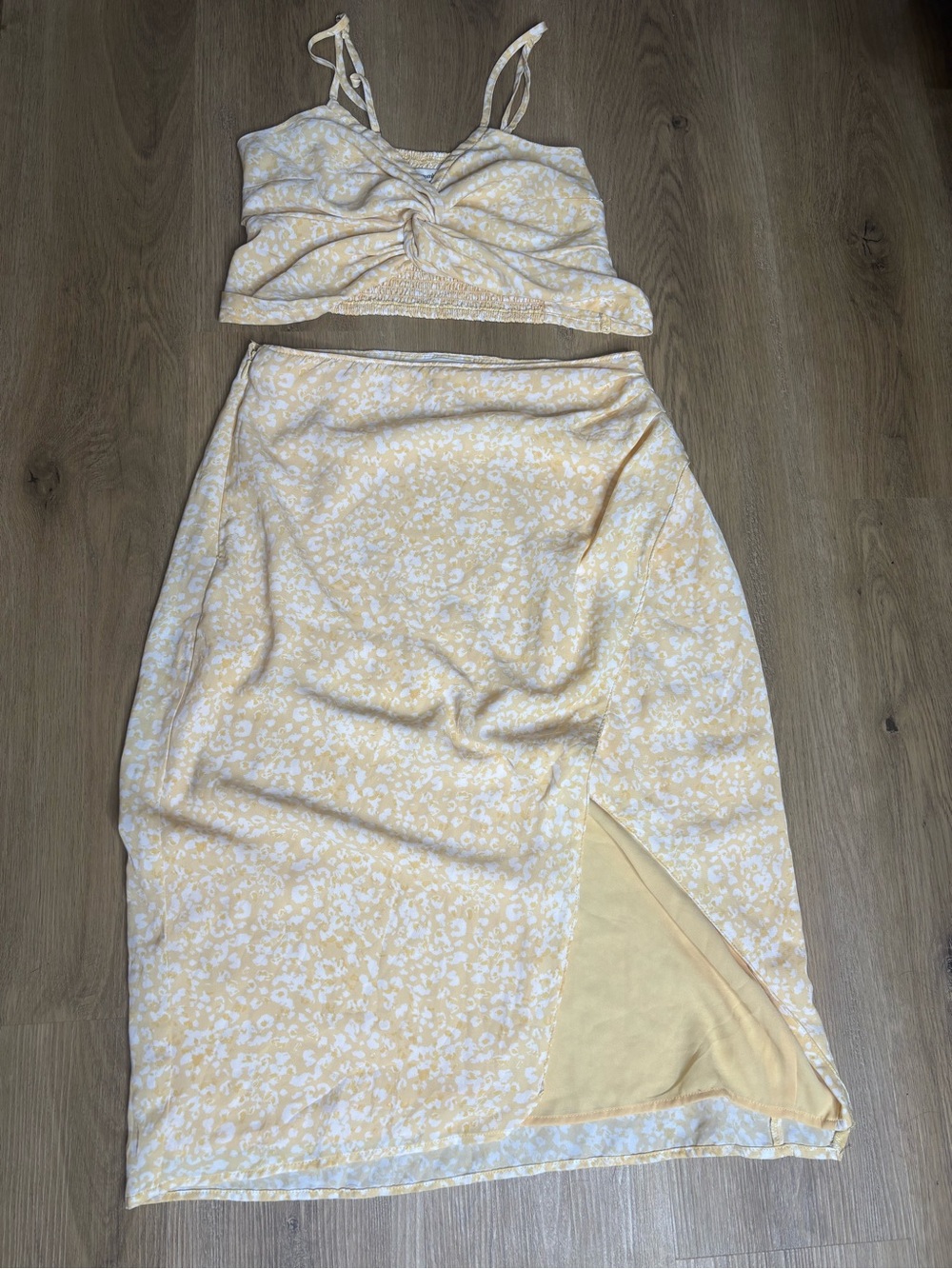 Abercrombie & Fitch Yellow Floral Smocked Crop Top and Skirt Set